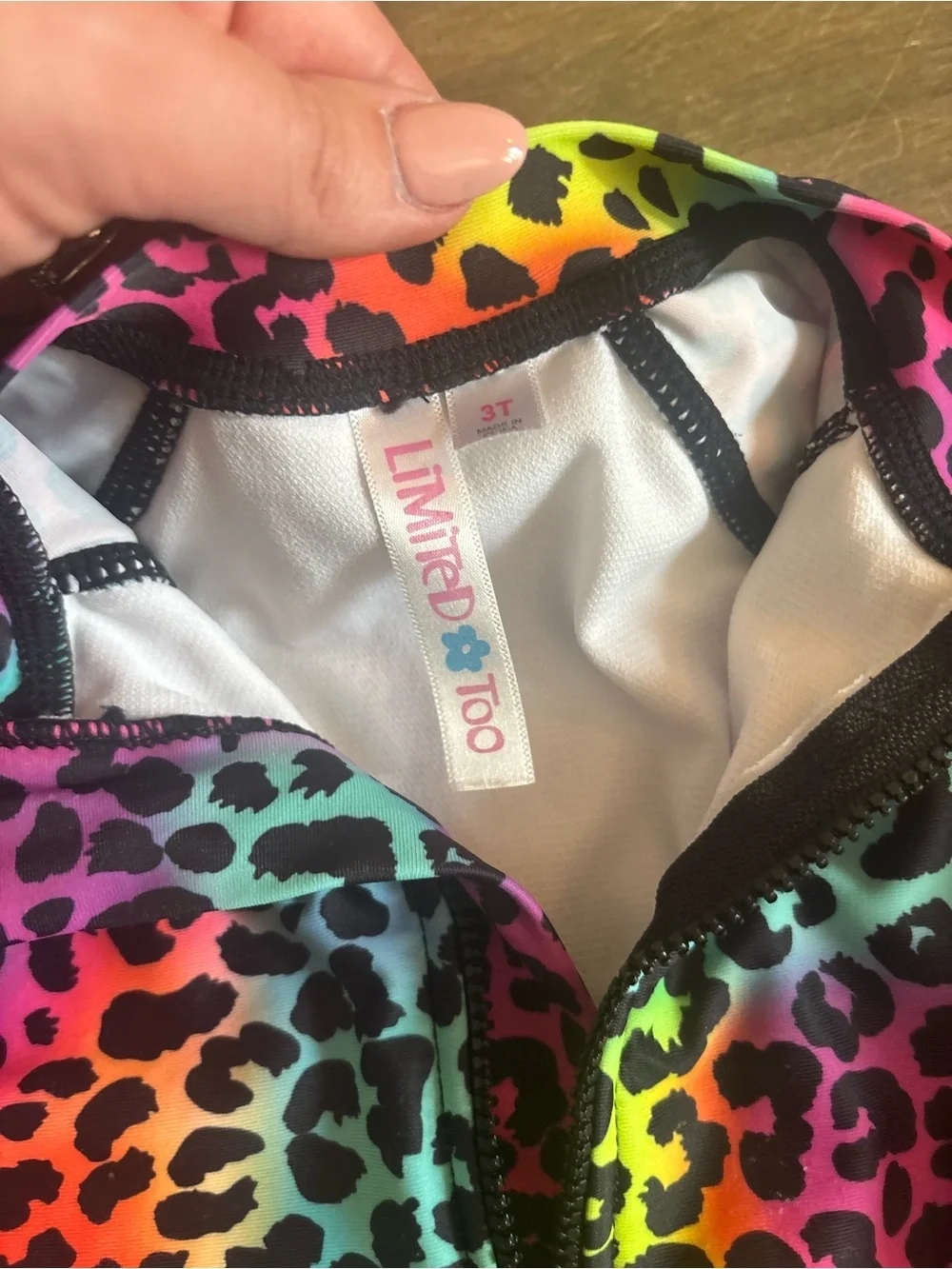 Limited Too Neon Rainbow Leopard Zip-Front Swimsuit Size 3T